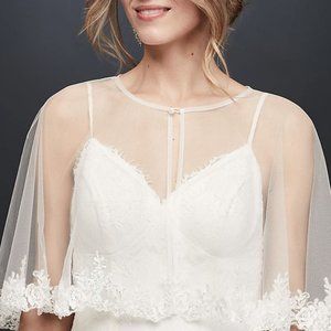 NWT! David’s Bridal Tulle Cape with Beaded Lace Appliqué Trim - XXL